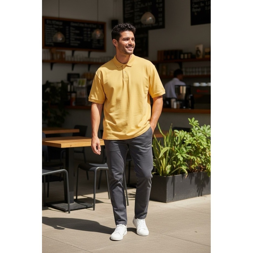 Cotton & Co Polo Shirt Mens 2XL Yellow Solid Knit Short Sleeve Golf Casual Vtg